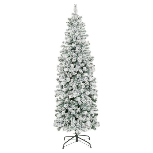 7.5ft Snow Flocked Artificial Pencil Christmas Tree w/ Stand - Lot 854