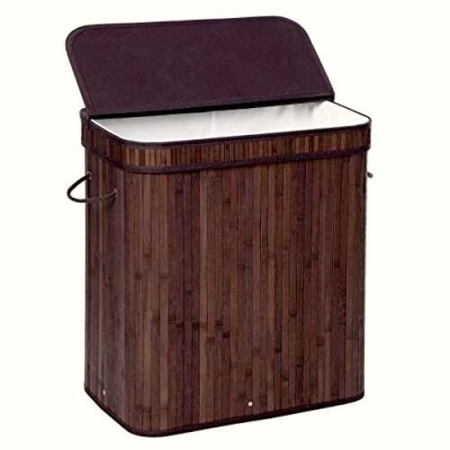 Double Bamboo Laundry Hamper - Dark Brown - Lot 505