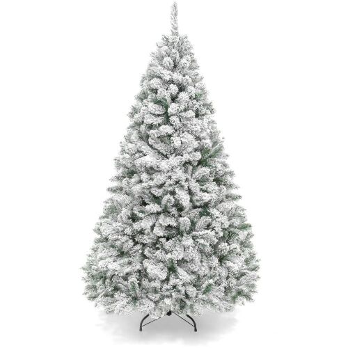 7.5' Premium Snow Flocked Artificial Pine Christmas Tree w/ Foldable Metal Base - Lot 365