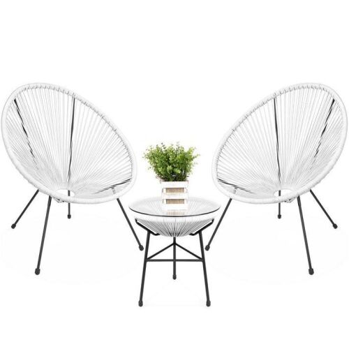 3-Piece All-Weather Patio Acapulco Bistro Set w/ Rope, Glass Top Table  - 1 Chair is Missing a Leg  - Lot 162