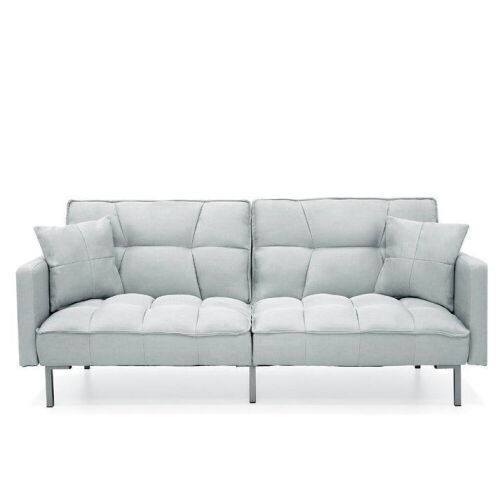 Convertible Linen Tufted Futon w/ 2 Plush Pillows, Split-Back Design   - Lot 62