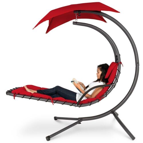 Hanging Curved Chaise Lounge Chair w/ Built-In Pillow, Removable Canopy - Lot 1069