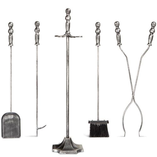 5-Piece Rustic Iron Indoor Outdoor Fireplace and Firepit Tool Set w/ Stand - Lot 1130