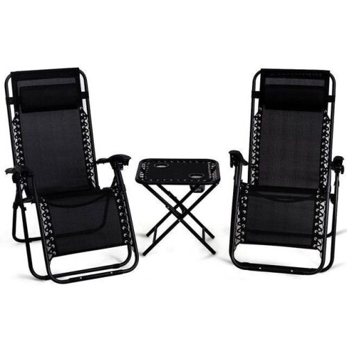 3-Piece Portable Reclining Patio Chairs and Table Set - Lot 350