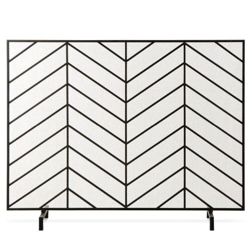 Single Panel Iron Chevron Fireplace Screen w/ Antique Finish - 38x31in - Lot 1195
