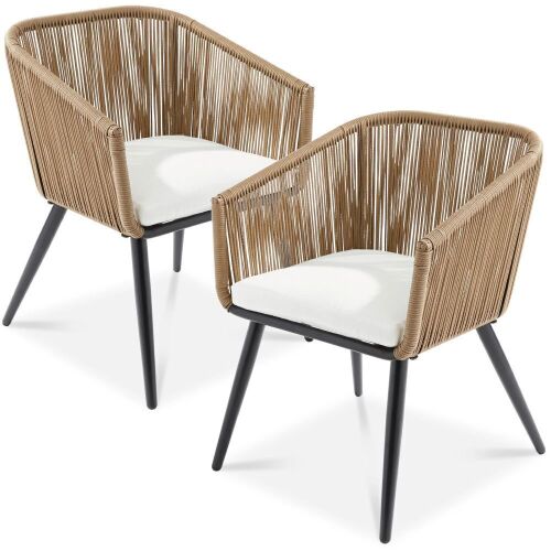 Set of 2 Indoor Outdoor Woven Wicker Patio Dining Chairs, 250lb Capacity - Lot 1156