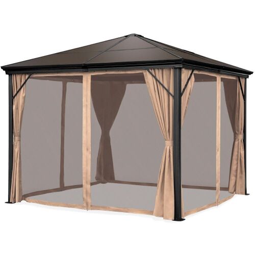 Outdoor Hardtop Gazebo w/ Aluminum Frame, Side Curtains, Netting - 10x10ft - Lot 21