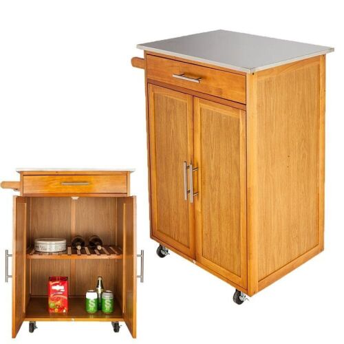 Rolling Kitchen Island Cart with Drop-Leaf Tabletop, Large Cabinet - Lot 1139