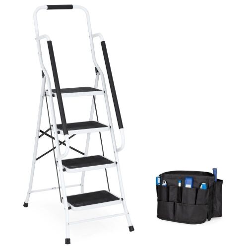 4-Step Portable Folding Ladder w/ Handrails, Attachable Tool Bag - Lot 1131