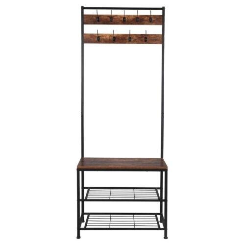 Industrial Coat Rack Shoe Bench with Metal Frame  - Lot 1137