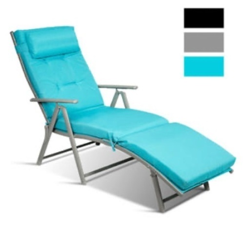 Outdoor Folding Chaise Lounge Chair Lightweight Recliner w/Cushion, Turquoise, Appears New - Lot 104