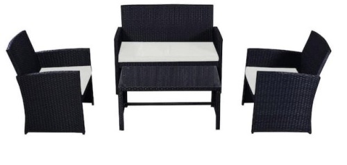 4-Piece Rattan Patio Conversation Set with Beige Cushion, Possibly Missing Hardware, E-Commerce Return - Lot 112