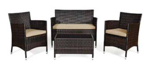 4PCS Rattan Patio Furniture Set Sofa Chair Coffee Table w/Cushion Outdoor, Appears New - Lot 129