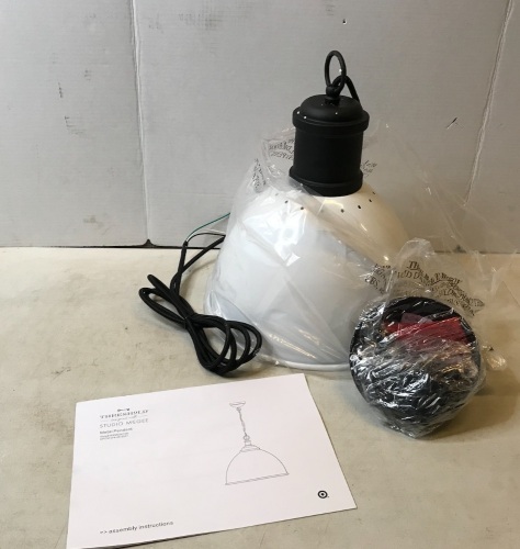 Threshold Small Pendant Lamp, White with Black Finish, 14.5in, Untested, Appears New - Lot 159