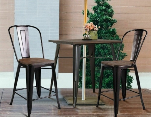 Copper Barstool Set of 2 Metal Wood Counter Chairs with Wood Top and High Backrest, Appears New - Lot 163