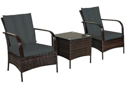 Island 3-Piece Wicker Patio Conversation Set with Gray Cushions, E-Commerce Return - Lot 187