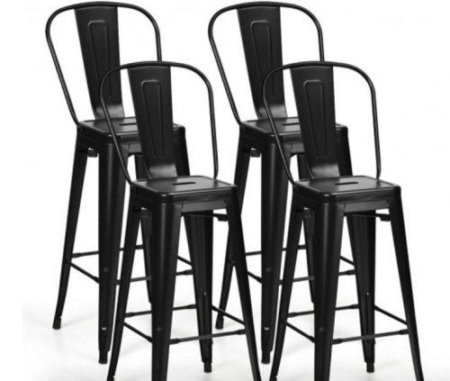 30" Height Set Of 4 High Back Metal Industrial Bar Stools, Black, Possibly Missing Hardware, E-Commerce Return/Damaged Box - Lot 190