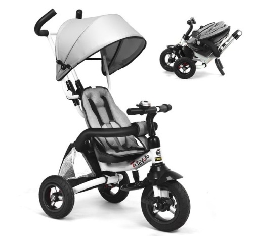 6-in-1 Baby Foldable Stroller Tricyclew/Canopy Bag and Sponge Guardrail, Gray, E-Commerce Return - Lot 192