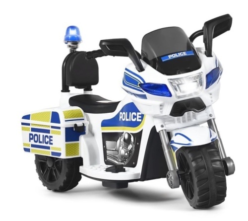 6V Kids Ride On Police Motorcycle Trike 3-Wheel w/ Headlight and Flashing Siren, White, Untested, E-Commerce Return - Lot 195