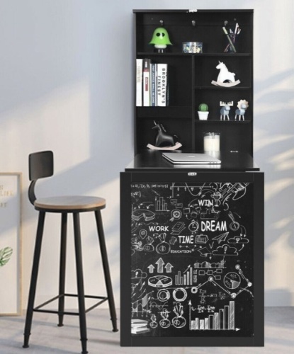 Convertible Wall Mounted Table With A Chalkboard, Black, E-Commerce Return/Appears New - Lot 566