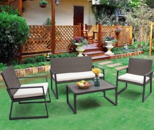 4 Piece Rattan Patio Wicker Cushioned Set, Hardware Missing, E-Commerce Return/Damaged Box - Lot 124