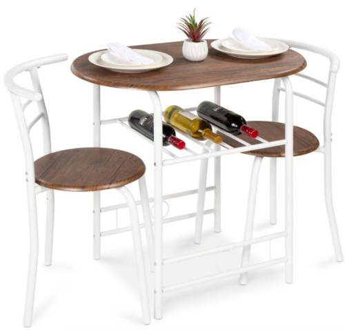 3-Piece Wooden Table & Chairs Dining Set w/ Lower Storage Shelf, White/Brown, Appears New - Lot 128