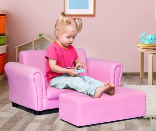 Kids Sofa Chair w/ Ottoman, Pink, Appears New - Lot 116
