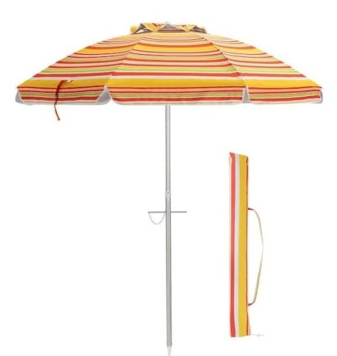 6.5 ft. Aluminum Beach Umbrella Sun Shade Tilt in Red and Yellow, Appears New - Lot 543