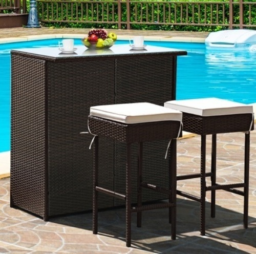 3PCS Patio Rattan Wicker Bar Table Stools Dining Set, Missing Hardware, E-Commerce Return/Damaged Box - Lot 528