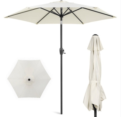 Outdoor Market Patio Umbrella w/ Push Button Tilt, Crank Lift - 7.5ft, Cream, Appears New - Lot 588