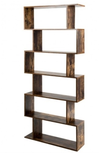 6-Tier S-Shaped Bookcase Z-Shelf Style Storage Bookshelf-Coffee, Appears New - Lot 119