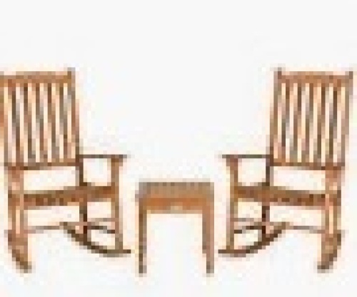 3 PCS Eucalyptus Rocking Chair Set W/ Coffee Table 2 Wood Conversation Chairs, E-Commerce Return/Appears New - Lot 591
