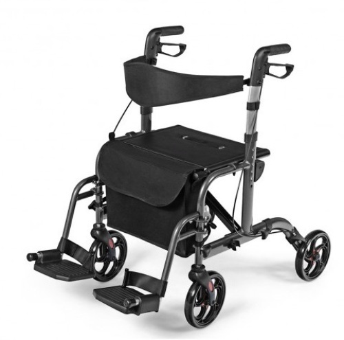 2-in-1 Adjustable Folding Handle Rollator Walker with Storage Space, Black, Appears New - Lot 562