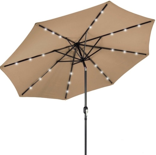 Solar LED Lighted Patio Umbrella w/ Tilt Adjustment, UV-Resistance - 10ft, Tan, Inspected, Appears New/Damaged Box - Lot 355
