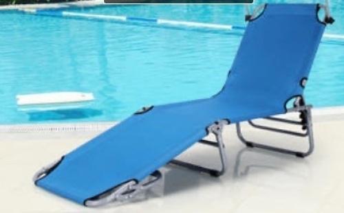 Foldable Lounge Chair Outdoor Adjustable W/Sun Shade, Blue, Appears New - Lot 229