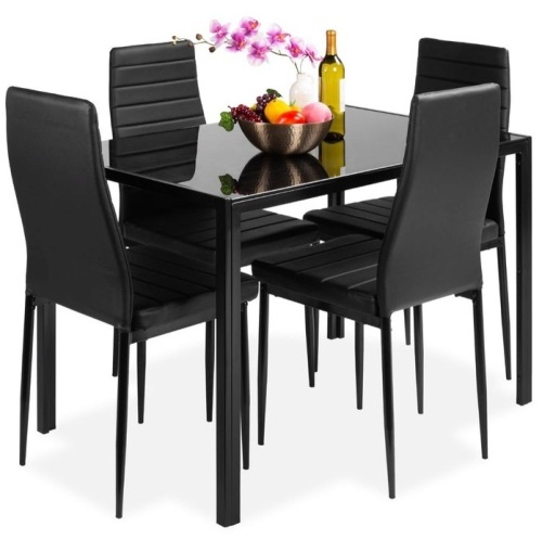 5-Piece Dining Table Set w/ Glass Top, Leather Chairs, Appears New - Lot 24