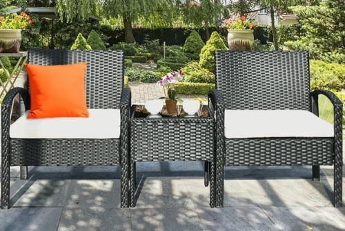 3PCS Patio Rattan Furniture Set Coffee Table & Chairs Set with Seat Cushions, Appears New - Lot 221