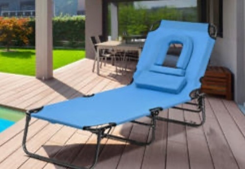 Folding Lounge Chair Adjustable Recliner, Blue, Appears New - Lot 219