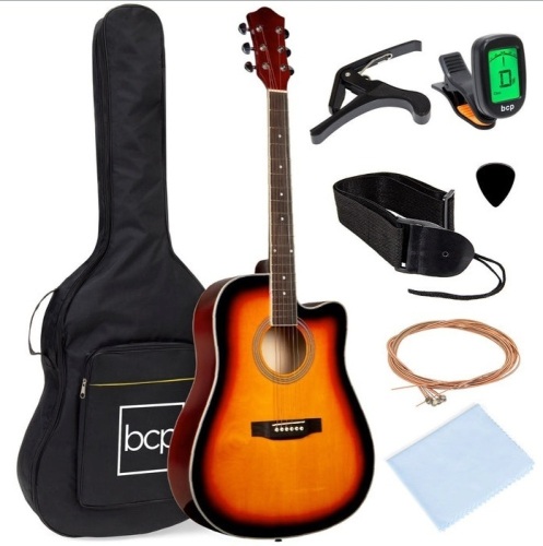 Full Size Beginner Acoustic Guitar Set with Case, Strap, Capo - 41in, Appears New - Lot 303