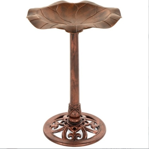 Lily Leaf Pedestal Bird Bath Decoration Accent w/ Floral Accents, Copper, Appears New - Lot 343