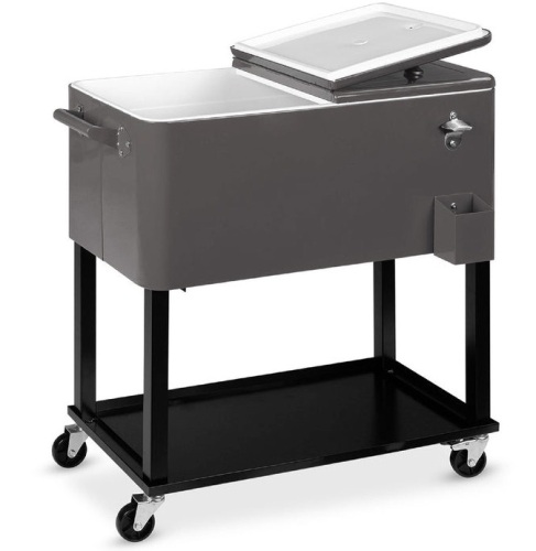 Portable Rolling Cooler Cart w/ Bottle Opener, Catch Tray - 80qt, Gray, May Be Missing Hardware, Appears New - Lot 275