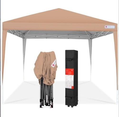 Outdoor Portable Pop Up Canopy Tent w/ Carrying Case, 10x10ft, Tan, Appears New - Lot 103