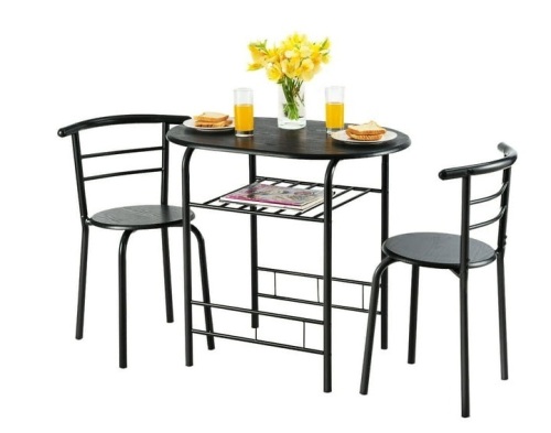 3 Pcs Dining Set 2 Chairs and Table, Compact, Black, E-Commerce Return/Box Damaged - Lot 209