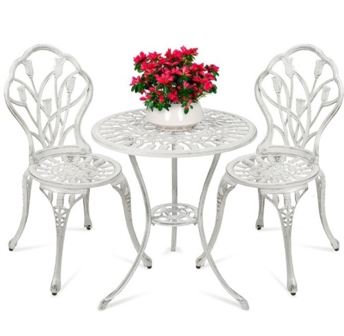 3-Piece Cast Aluminum Patio Bistro Furniture Set, White, Appears New - Lot 117