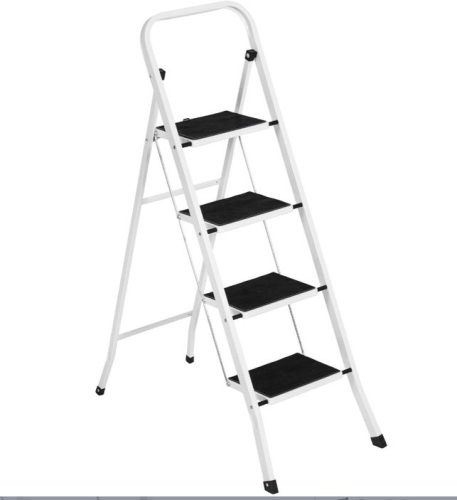 Folding Steel 4-Step Ladder w/ Hand Rail, Wide Steps, 330lbs Capacity, Appears New/Damaged Box - Lot 311