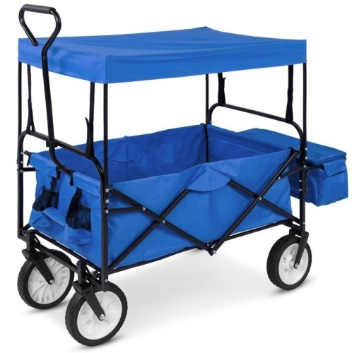 Utility Wagon Cart w/ Folding Design, 2 Cup Holders, Removable Canopy, Blue, May Be Missing Hardware, E-Commerce Return/Damaged Box - Lot 541
