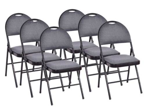 Lot of 6 Folding Fabric Upholstered Metal Chairs, Appears New/Damaged Box - Lot 527