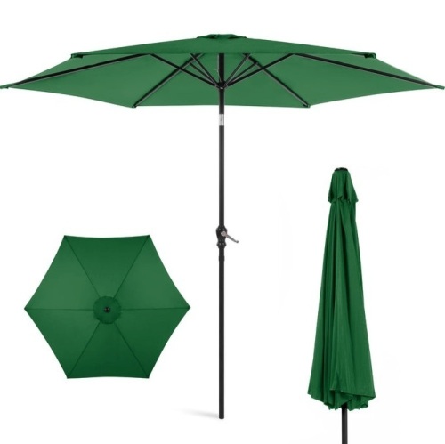 Outdoor Steel Market Patio Umbrella Decoration w/ Tilt, Crank Lift - 10ft, Green, Appears New/Damaged Box - Lot 534