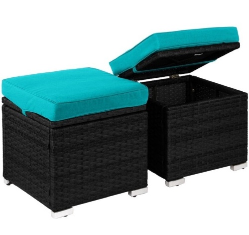 Set of 2 Wicker Ottomans, Multipurpose w/ Removable Cushions, Steel Frame, Appears New - Lot 256