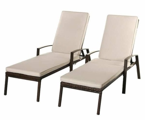 Adjustable Rattan Chaise Recliner Patio Lounge Chair with White Cushions (2-Piece), Appears New - Lot 540